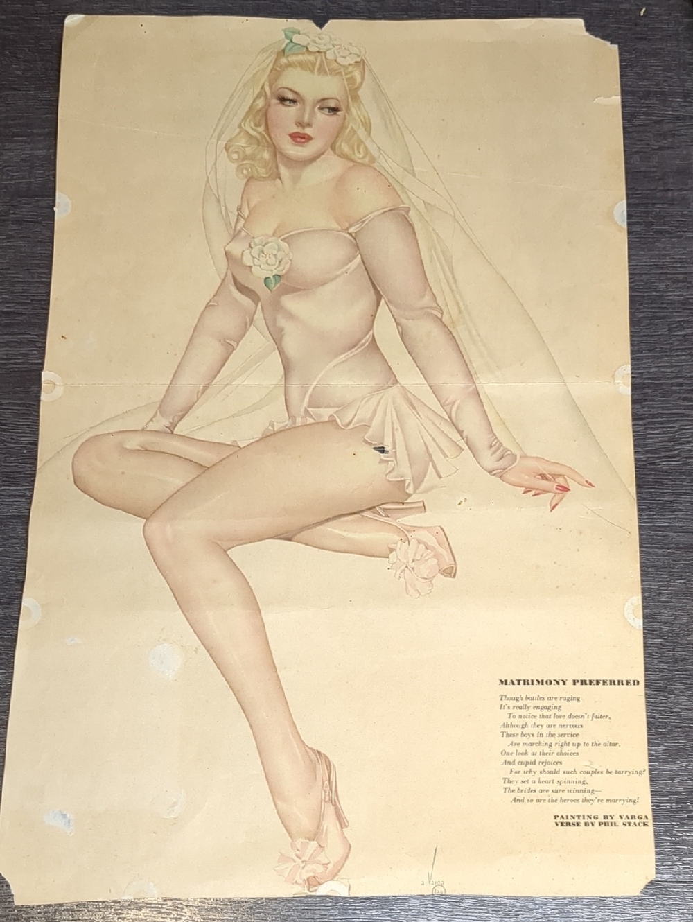 Vintage 40s Varga Esquire Girl Pinup Ad May 1944 Original “Matrimony  Preferred”